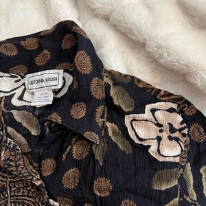 VTG California Krush Women’s M Black Brown Button Vacation Cali Retro 70s Shirt